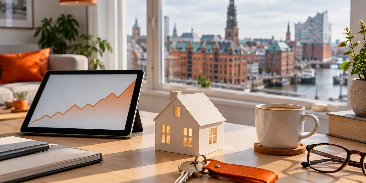 ING Hypothekenzinsen 2026 – Modellhaus, Schlüssel und Tablet mit Zinsentwicklung