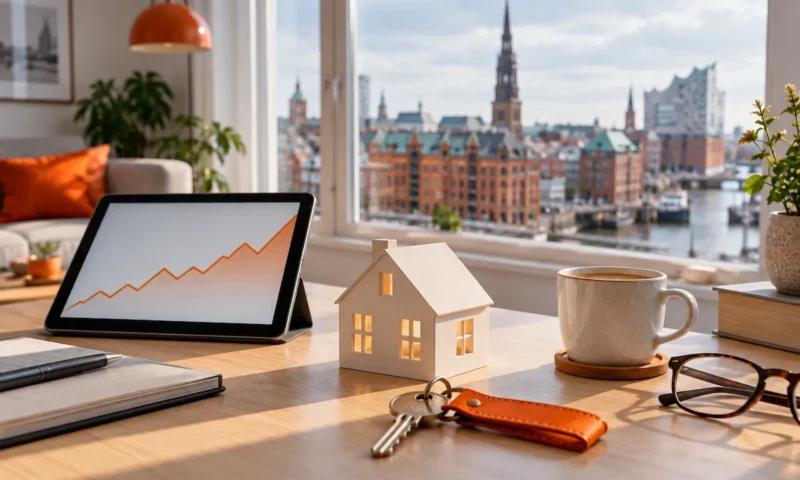 ING Hypothekenzinsen 2026 – Modellhaus, Schlüssel und Tablet mit Zinsentwicklung